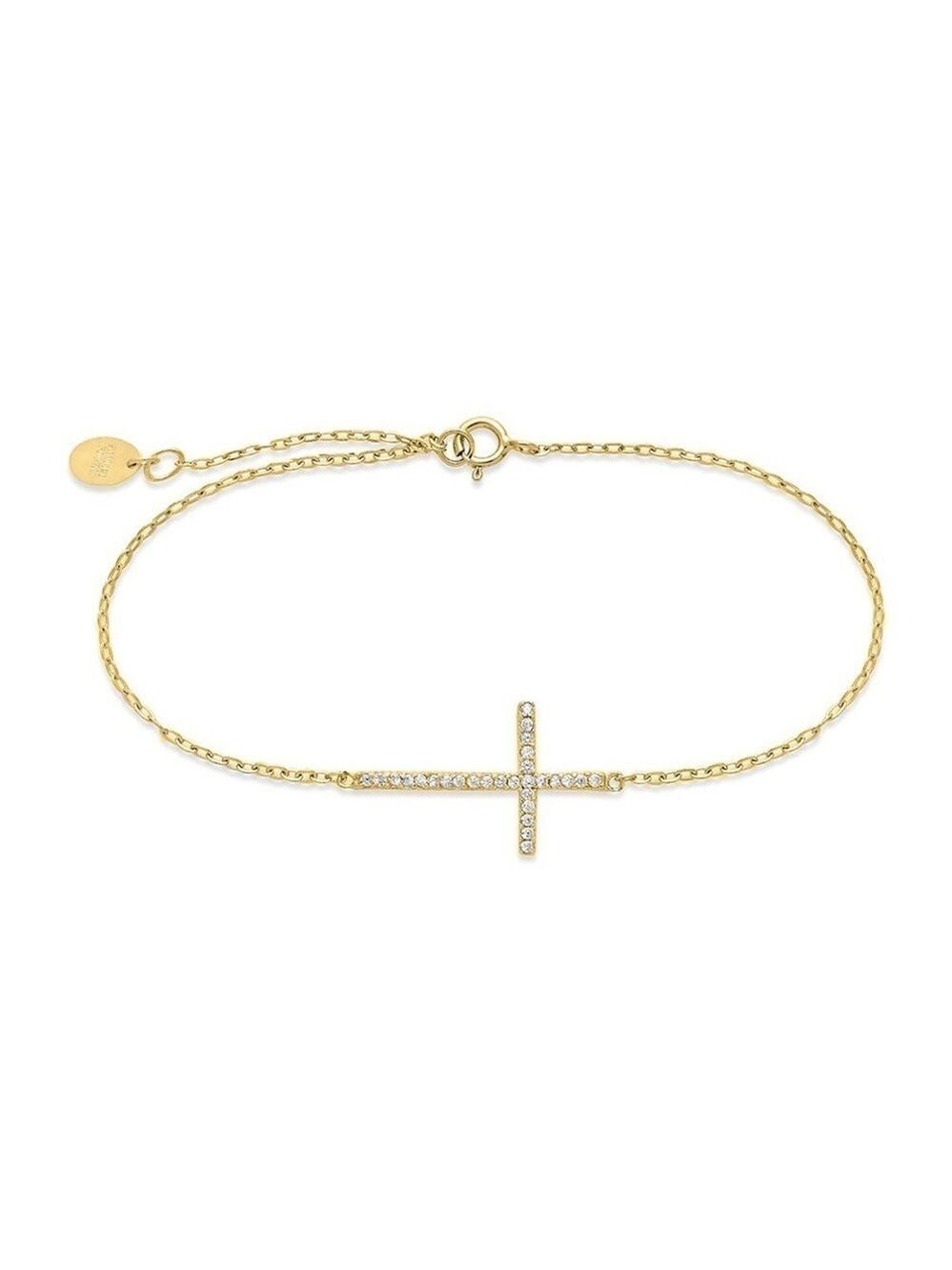 Sterling Forever Sterling Silver Sideways CZ Cross Bracelet